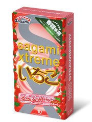 *SAGAMI Xtreme Strawberry 10шт. Презервативы со вкусом клубники, латекс 0,04 мм - фото 12346