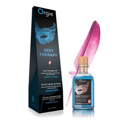 Комплект для игр Orgie Lips Massage со вкусом сахарной ваты (съедобное масло, перо) 100мл - фото 17447
