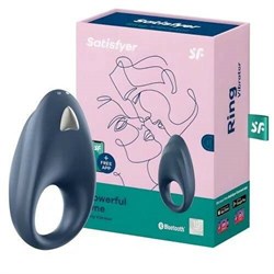 Эрекционное кольцо Satisfyer Powerful One, силикон, синий, 9 см. - фото 18468