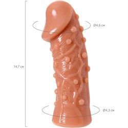Насадка KOKOS с  дополнительной стимуляцией, реалистичная,TPR, телесный, 14.7 см, ES.06-M - фото 25473