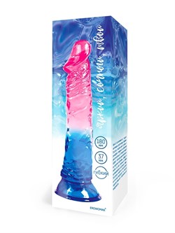 Фаллоимитатор гелевый на присоске EROWOMAN, розово-голубой, L 18 см, D 3,7 см - фото 25586