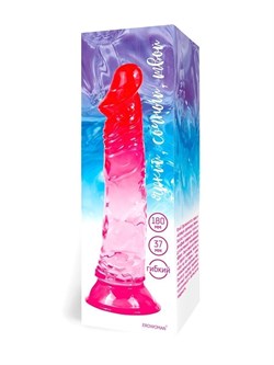 Фаллоимитатор гелевый на присоске EROWOMAN, розово-красный, L 18 см, D 3,7 см - фото 25590