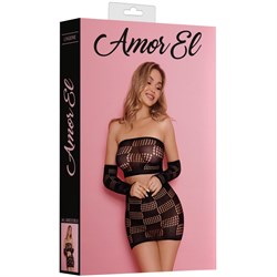 Комплект из топа, рукавов и юбки с квадратным узором, черный, Amor El, One size  - фото 26254