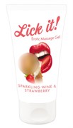 Массажный гель Lick it! на водной основе, игристое вино/клубника, 50 мл