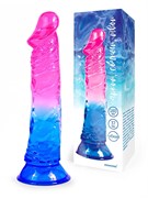 Фаллоимитатор гелевый на присоске EROWOMAN, розово-голубой, L 18 см, D 3,7 см